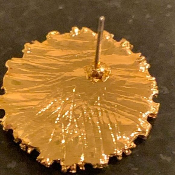 18k Gold Plated Soleil Textured Earrings, Round Sun Luna Coin Flower Studs, Gift - Picture 7 of 11